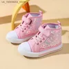 Sneakers Childrens sports shoes sequin fashionable womens spring and autumn childrens comfortable canvas casual Q240412