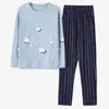 Abbigliamento da casa cotone kawaii a strisce a strisce piena da donna set da donna set di pantaloni lunghi pantaloni da sonno femminile da donna inverno