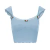 Kvinnors T -skjortor Crop Tank Tops Slim Fit Scoop Neck Cap Hylsa Backless 3D Flower Lace Trim Kort för sommaren