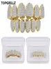 Хип -хоп Iced Out Cz Gold Teeth Caps Top и нижний алмазный зуб Grillzs установлены для мужчин Женские подарочные гриль 3785235