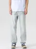 Les pantalons pour hommes lavent le gris clair pour faire un vieux jean de couleur unie avec l'ourlet Hipster Hommes et femmes