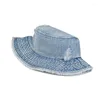 Beretti cappello da cappello da secchio Donne primavera estate da sole spiaggiavano jeans tessuto blu durevole accessorio per adolescenti