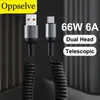 100W 6A USB typu C Spring Pull Telescopic Data Kabel dla Xiaomi Redmi Samsung Phone Szybkie ładowanie samochodu USB do przesyłania danych