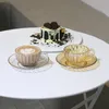 Чашки блюдцы Nordic Ins Retro Stripe Стеклянная чашка блюдка Set Coffee Mug Дневной чай домашний офис кафе капучино молоко посуда 200 мл