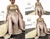 2021 Luxury African Mermaid Wedding Dresses Formal Bridal Gowns Long Sleeves High Neck Gold Lace Appliques Detachable Train Oversk8938117