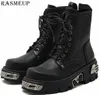 Rasmeup 6cm Punk Style Platform Women Ankle Boots Women039S Motorcykel Boot Fashion Ladies Chunky Shoes Metal Decor Black 201108919859995