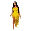 Sukienki swobodne wuhe eleganckie falbany Tassel Birthday Dress for Women Night Party Celebrity Nieregularny bez rękawów