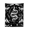 Tapissries Moth Snake Tapestry Wall Hanging Black White Moon Plants Flower Boho Room Art Home Decoration Tyg