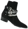 Mann Luxus Western Cowboy Doppelschnalle Wildleder London Paris Straps Knöchelstiefel Graffiti Stoff Laufsteg Bandana Kette Stiefel Schuhe 4985772