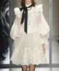 Lian Tide Brand Spring and Autumn New Stand-Up Collar Lace Longleeved High-Waist Perspective Bow Dress4908247