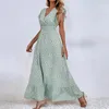 Lässige Kleider sexy sexy V-Ausschnitt hohe Taille Lange Partykleid Frauen Frühlingskolka Punkt Druck losen Maxi Sommer Schmetterlingsschläuche Ruffen Boho