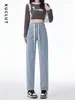 Jeans femininos Kuclut String para mulheres 2024 Autumn Vintage High Waist