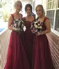 2016 Vintage Tulle Burgundy Long Bridesmaid Dresses Appliques Sweetheart Special Occasion A Line Wine Red Wedding Women Party Gown5422491