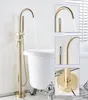 Fırçalanmış altın küvet zemin standı musluk mikseri tek tutamaç miktarı 3 360 rotasyon spout ile abs el yapma banyo mikseri duş 6280443