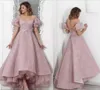Modest Pink Beads Lace African Evening Dresses 2019 With Poet Sleeve Backless Saudi Arabic Formal Party Gowns High Low Pageant Pro4012786