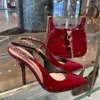 Women Signoria marka elegancka patent skórzana slingback elegancki wina czarny letni lato na wysokim obcasie impreza ślub ślubna palca palec lady pompki seksowne pompki