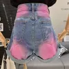 Treize lignes Nouvelles femmes de conception décontractée de 2023 Fashion polyvalente de style coréen Tie coréenne Dyée Shorts en jean de jambe large