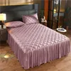 European Luxury Quilted Bed Skirt Winter Warm Thicken Velvet Bedspread King Good Hand Feeling Bed Cover Not Included Pillowcase