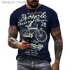 Męskie bluzy bluzy rowerowe Retro Sports 3D Druk Męski T-sens O-Neck Krótkie rękawowe czarne koszulka Męskie Ubranie uliczne Wysokiej jakości koszulka C240412