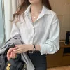 女性のブラウスブラウス女性秋のトップストライプシャツレトロな作業服プロフェッショナルBlusas Ropa de Mujer