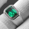 Royal Sapphire Ring Mens Trendy Pure Silver Dominant Emerald Diamond Live Mundgeschenk