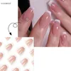 False unhas 24 PCs/set French Style Lovely Girls With Diamond Decoration Press on Full Cover Artificial for Women Salon