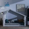 Bodenbett mit stilistischem Design Twin House -Bodenbett mit Dachfenster, LED -Licht, einfache Montage, geeignet für Kinder, Jugendschlafzimmer