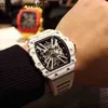 Richardmill Watch Нарученные часы роскошные дизайнерские дизайнерские мужские белые углеродные волокно Автоматическое механическое выпуск