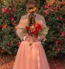 Robes de fête Fanan Off épaule A-Line Soiffle Puff Sleeves Korea Pink Tulle Wedding Femmes Forme Robes Forme Prom