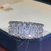 2024% 100 Sterling Sier, tam moissanit elmas taş düğün nişan yüzüğü yarattı kadınlar için ince mücevher hediyesi