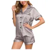 Vérinères pour femmes Summer Pyjamas Silk Satin Pajama Sets Shirt Sleeve à manches à deux pièces Pyjamas Top Pyjamas Setwear pour femme