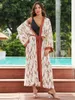 Rayon Beach Dress Oversized Bikini Kimono Women's Fashion Cover Ups V-Neck Long Sleeve Sundress Mujer Vestidos