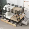 Tvillingstorlek, metallbunkbädd, barnsäng, robust multifunktionell tvillingstorlek våningssäng med inbyggt skrivbord, ljus 2 lådor, för sovrummet