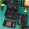 Pudełka biżuterii Zwrotu 3-warstwowych czarnych flanelowych pudełka boks