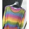 Frauenpullover Frühherbst Nischendesign Trendy Brand Halo gefärbt Regenbogen Mohair Hand genähte Diamant Strickpullover