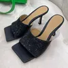 Slippers women's grid high heels luxury letter sandals crystal square diamond designer shoes stiletto heel party shoes sexy summer squared toe shoes fashion shoes
