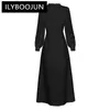 Abiti casual Ilyboojun 2024 Summer Fashion Runway Donge Dress 3D perline 3 maniche lunghe a vita alta temperamento a fessura a vita alta midi