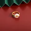 Cluster Rings National Style Imitation Jade Adjustable Ring Gold Plated Green Glaze FU Good Lucky Jewelry For Women Gifts