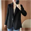 Womens Suits Blazers Autumn Winter Woolen Solid Single Button Short Jacket Elegant Lady Casual Office Suit Coat Outerwear Female Drop Otslu