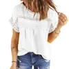 Kvinnors T -skjortor Summer Lace Hollow Out Short Sleeve Women Eyelet Jacquard Solid Color Tops Tees Casual Round Neck Baggy Blue