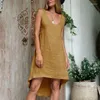 캐주얼 드레스 2024 Ly Linen Summer Womens 섹시한 등이없는 비대칭 우아한 파티 해변 Sundress vesido feminino