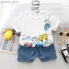 Kleidungsstücke neue Kleinkind-Baby-Jungen-Kleidung Sets Sommer Cartoon Car Cotton T-Shirt +Denim Shorts Kinder lässig Säugling Kleidung Anzüge 1-5 Jahre Y240412