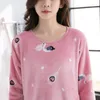 Home Clothing 2024 Winter Thick Warm Flannel Pajamas Sets For Women Long Sleeve Coral Velvet Pyjama Girls Cute Animal Print Sleepwear