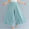 Women's Pants Women Wide Leg Solid Color Cotton Linen Culottes Elastic High Waist Long Trousers Casual Oversized Skirt Streetwear