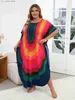 Basic Casual Kleider Lorylei Plusgröße farbenfrohe Frauen Kaftan Langes Kleid für Frauen 2024 Sommer Kausaler runder Hals Batwing Slve Moo Kleider Q1632 T240412