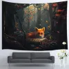 Peinture animal amant renard dans la forêt mur tapisserie suspendue chambre esthétique dortoir, fox mignon fox tapisse de mur