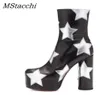 MStacchi Platform Ankle Boots For Women Luxury Print Star Really Leather High Heels Shoes Woman Round Heels Botines Mujer 2011057896881