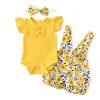 Spodenki Baby Girl Summer Ubrania moda nowonarodzone niemowlę bawełniane falbany romper szorty bower opasek 3pcs dla strojów maluchów