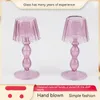 Vintage Creative Glass Candle Holder Crystal Różowy w paski w paski w stylu lampy stołowej uchwyt świecy domowy ozdoba domowa