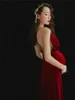 Maternity Dresses Sexy Elegant Pregnant Women Photography Props Red V-neck Suspender Backless Maternity Dress Pregnancy Split Dress Clothes 240412